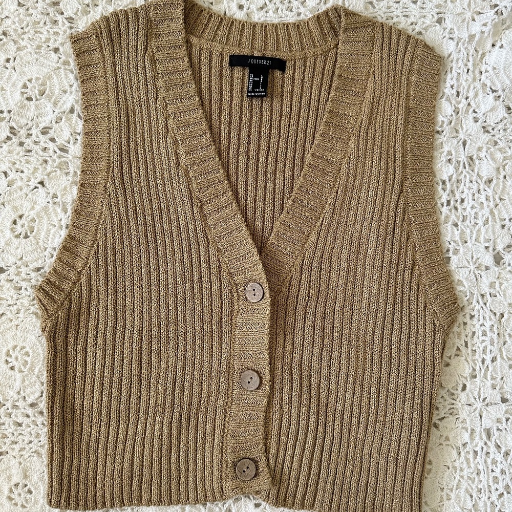F21 Tan Knit Vest